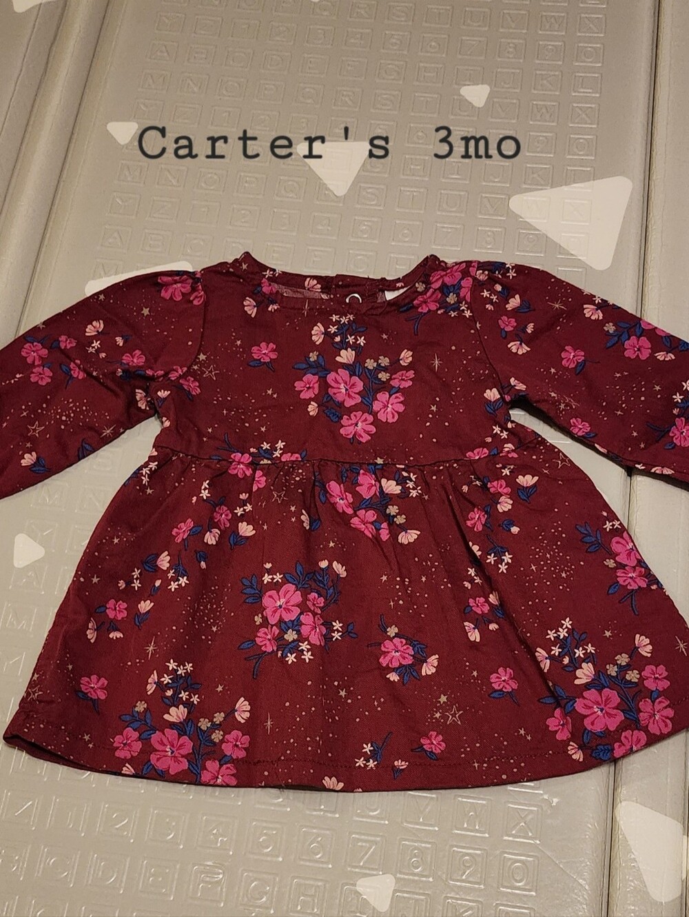 Carter's Burgundy Floral Long Sleeve Dress with Pink and Blue Accents 3 Months